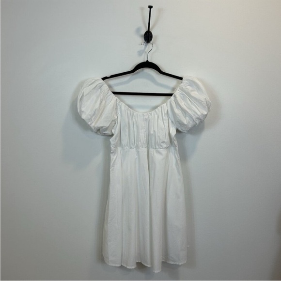 Abercrombie & Fitch Mini ruched puff sleeve smocked Dress white flowy A&F M - Picture 4 of 10